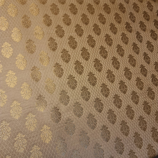gold jacquard brocade banarasi fabric with floral design