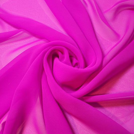 Hot Pink Chiffon Sheer Fabric Plain Soft Polyester Wedding Arch Dress Craft Material 44" By the Meter