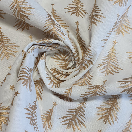 ivory christmas cotton fabric with xmas tree print
