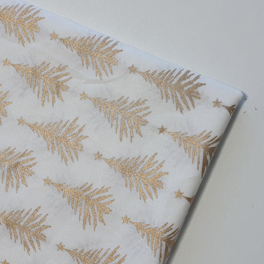 ivory xmas cotton fabric with xmas tree print