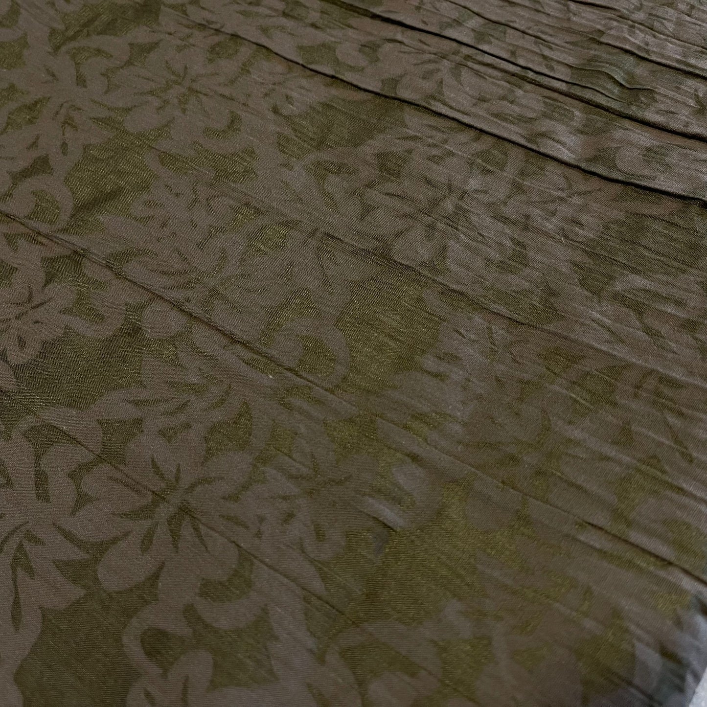 Khaki Floral Burnout Print 100% Cotton Crush Fabric Crinkle Craft Dress Costume Material 50 " By The Meter