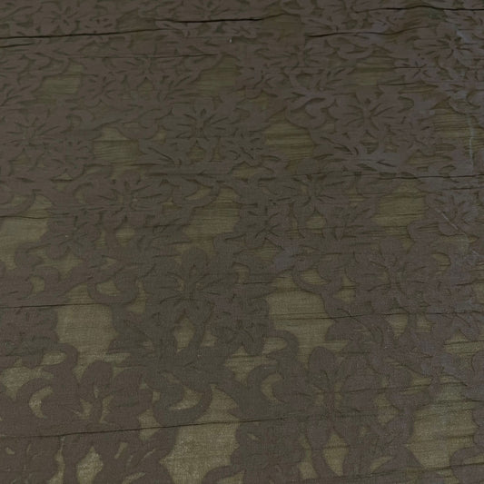 Khaki Floral Burnout Print 100% Cotton Crush Fabric Crinkle Craft Dress Costume Material 50 " By The Meter