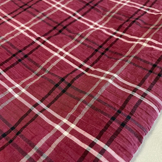 Maroon Tartan 100% Cotton Crush Fabric Crinkle Craft Dress Costume Material 50 " By The Meter