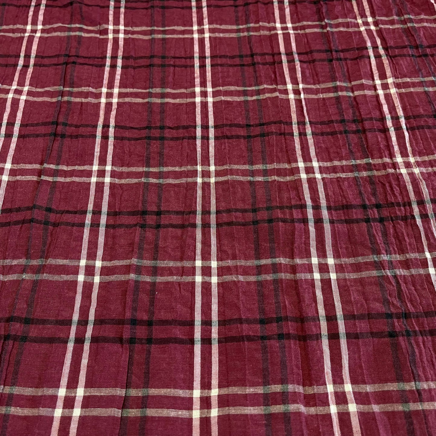 Maroon Tartan 100% Cotton Crush Fabric Crinkle Craft Dress Costume Material 50 " By The Meter