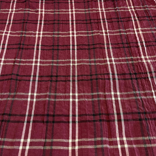 Maroon Tartan 100% Cotton Crush Fabric Crinkle Craft Dress Costume Material 50 " By The Meter