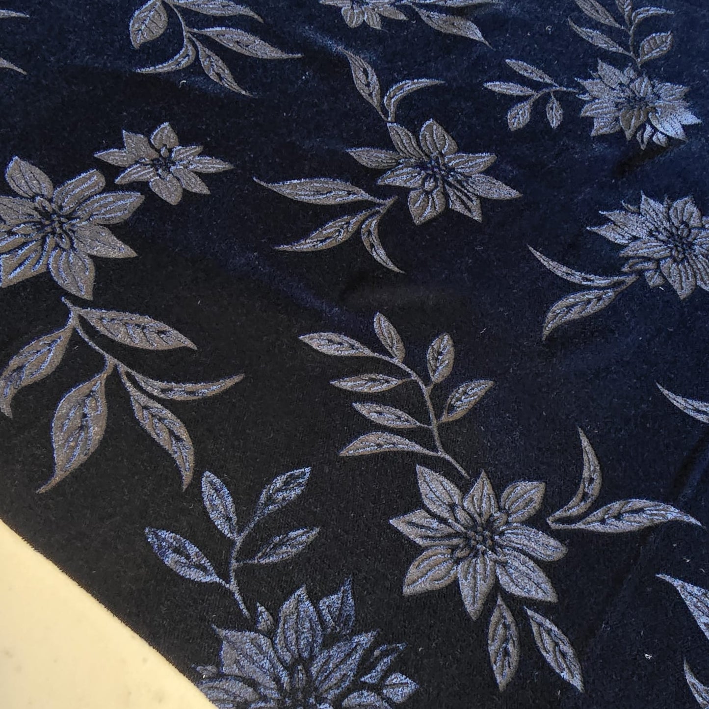 Navy Blue Floral Embossed Micro Velvet Luxury Fabric Dress Craft Costume Decor Material 58" By The Meter