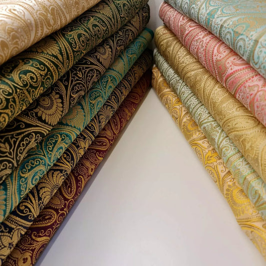 Ornamental Paisley Gold Metallic Banarasi Brocade Fabric – 44” Wide – Dress, Craft & Décor Material (By the Meter)