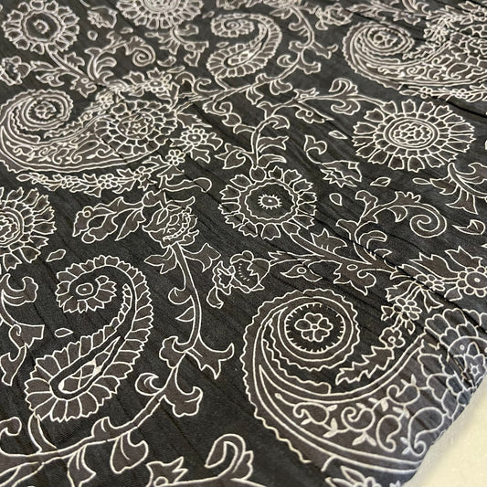 Black Paisley 100% Cotton Crush Fabric Crinkle Craft Dress Costume Material 50 " By The Meter