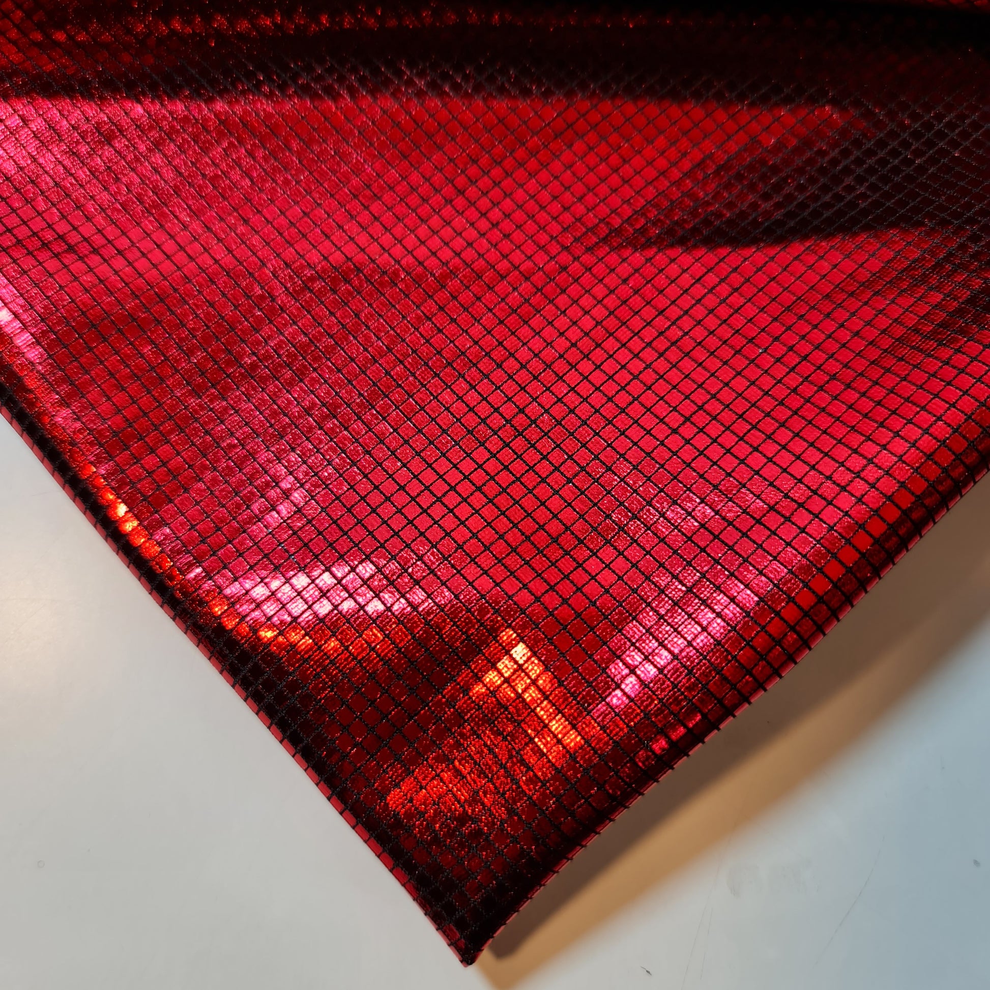 red metallic dress fabric by the metre