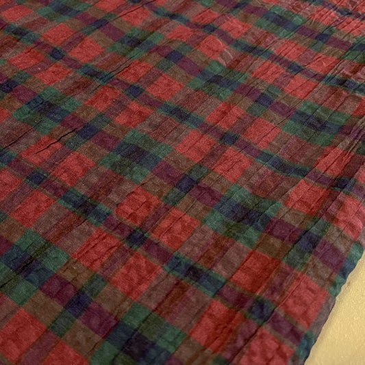 Red Green Plain Tartan 100% Cotton Crush Fabric Crinkle Craft Dress Costume Material 50 " By The Meter