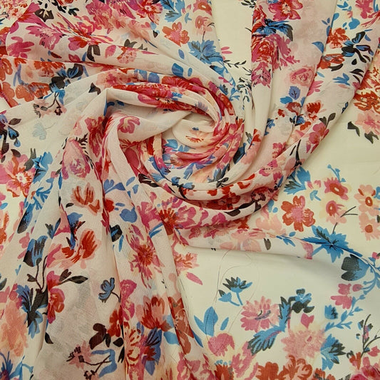 Elfenbeinfarbener Chiffonstoff mit Blumenmuster, durchsichtig, für Kleider, Bastel- und Dekorationsstoffe, 111,8 cm, Meterware