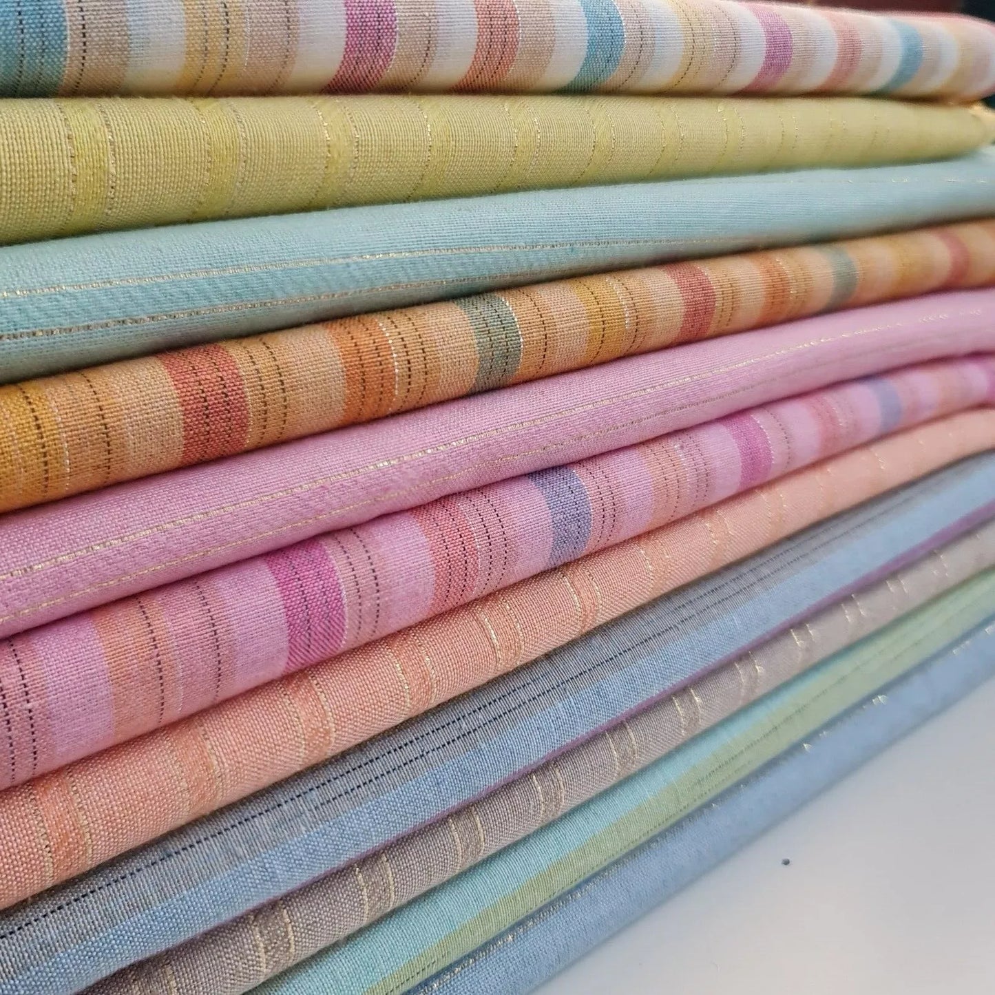 100% Cotton Linen Fabric Lurex Stripe Dress Craft Quilting Material 44" Wide By The  Meter