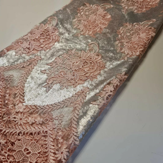 Sequin Embroidery Lace Border Material Dress Craft Wedding Fabric 58" Wide By The Meter