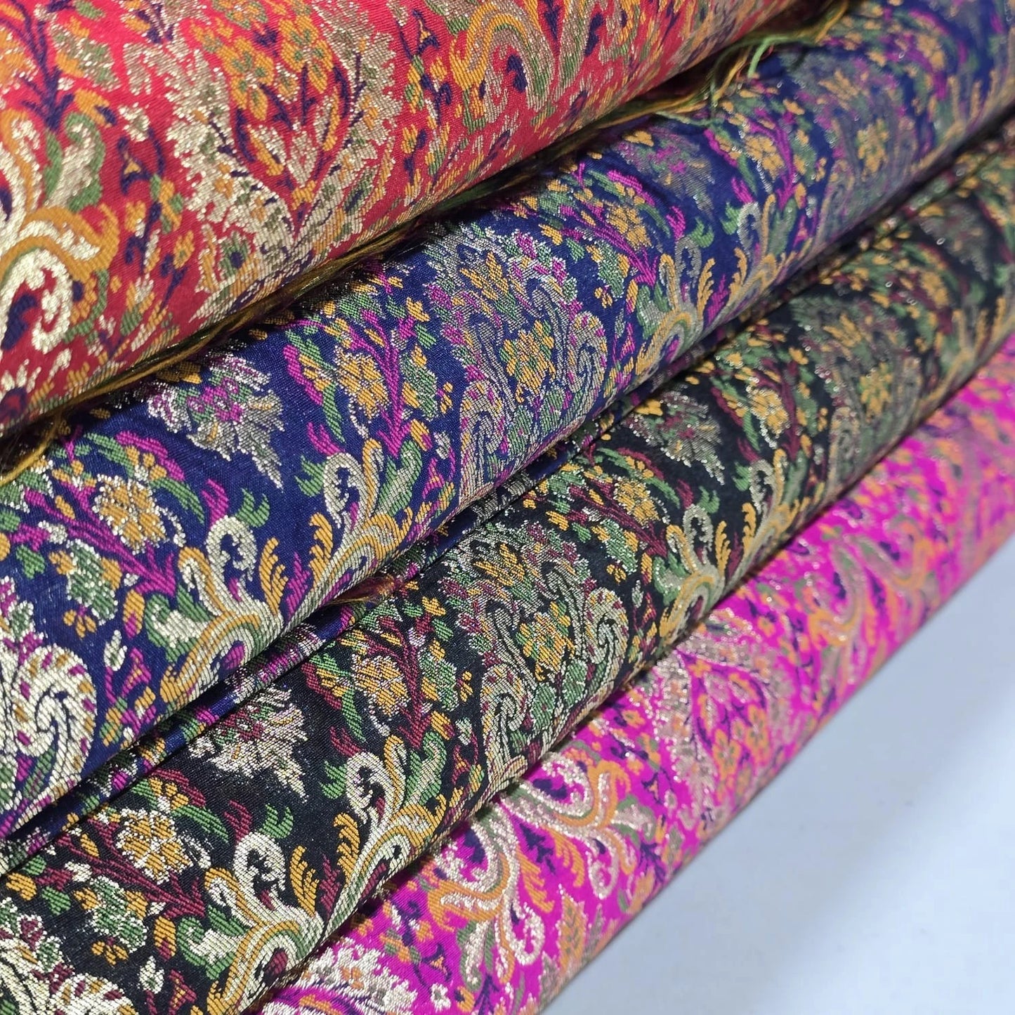 Royal Mughal Paisley Gold Jacquard Banaras Brocade Dress Craft Fabric 44" Wide By The Meter
