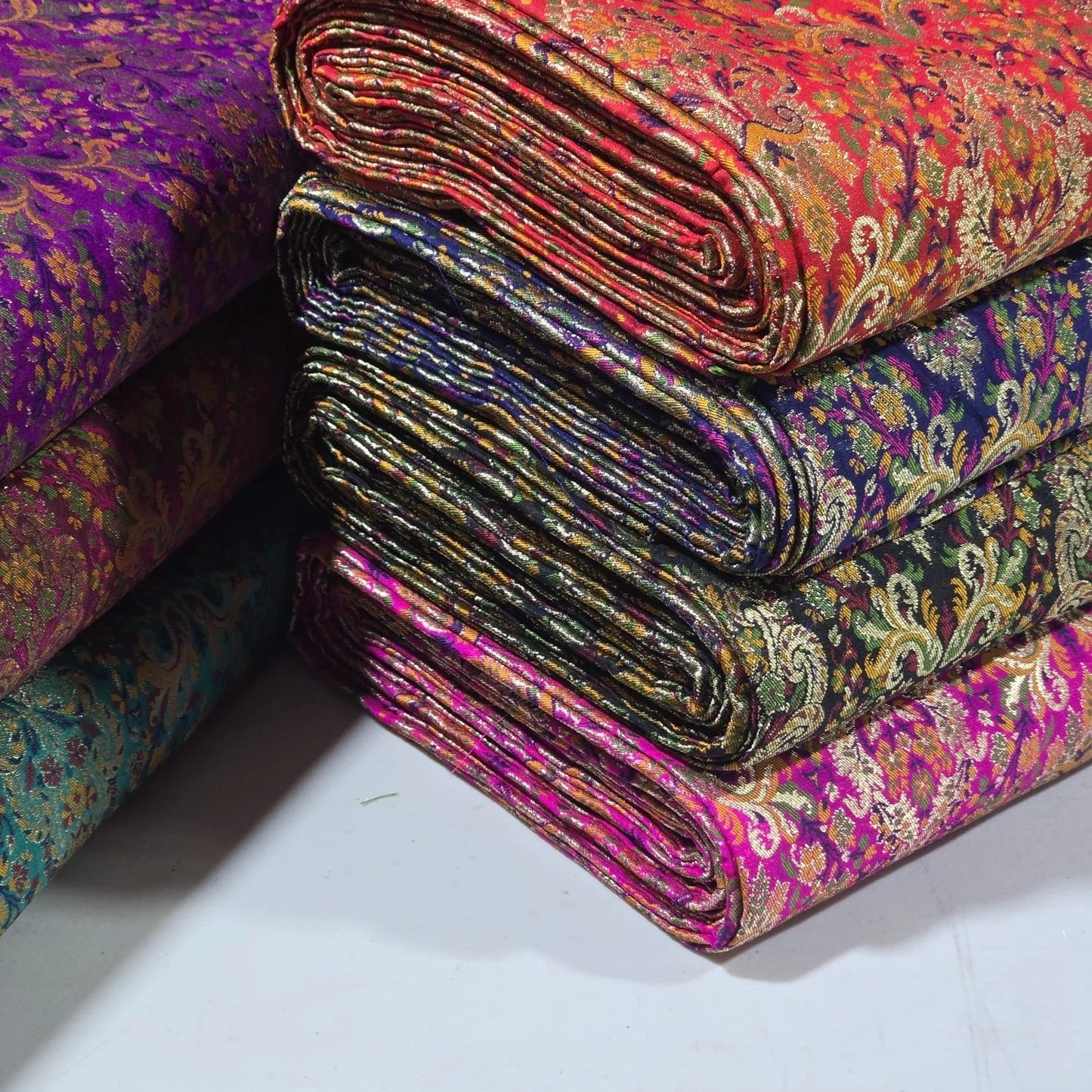 Royal Mughal Paisley Gold Jacquard Banaras Brocade Dress Craft Fabric 44" Wide By The Meter