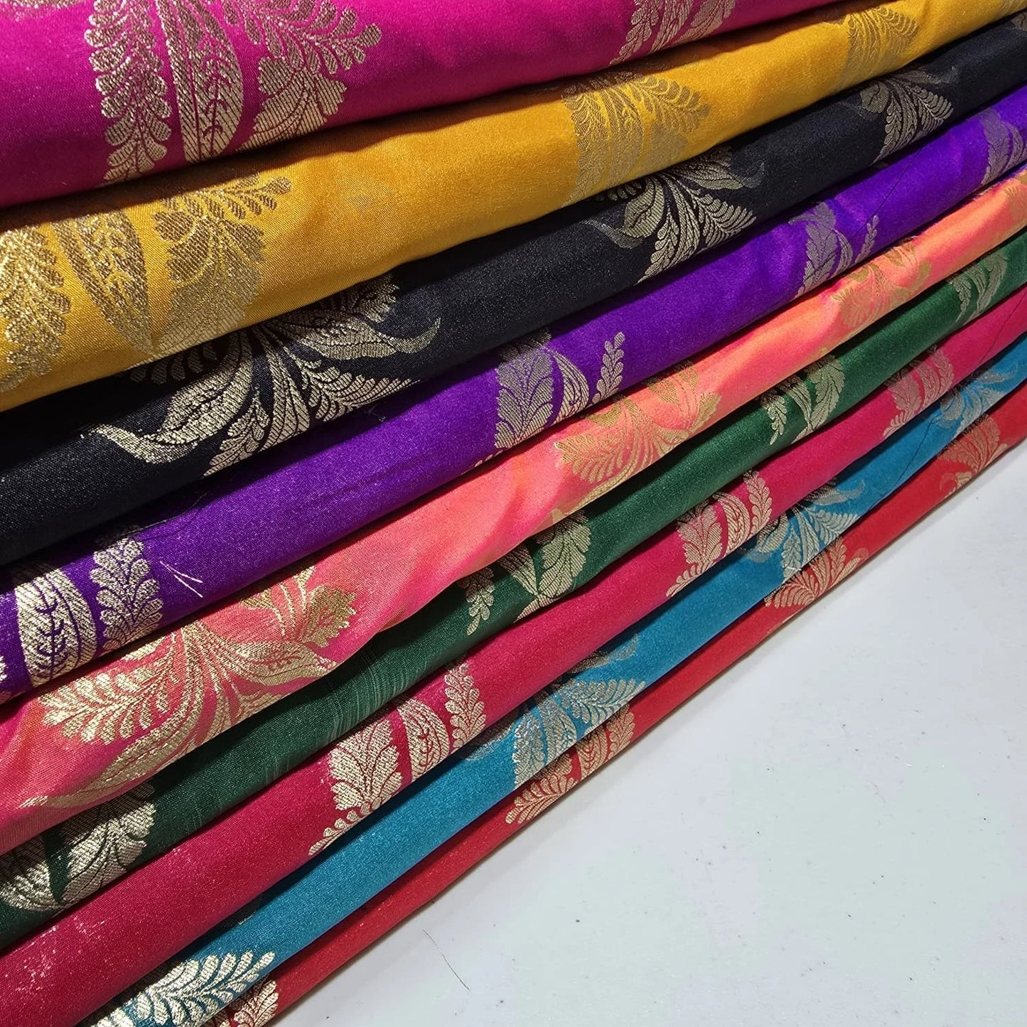 Floral Gold Jacquard Banaras Brocade Dress Craft Fabric 44" Wide By The Meter