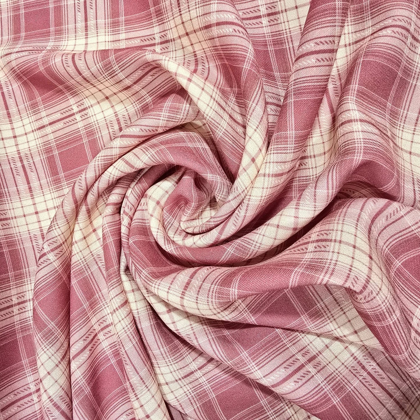 Pink Vintage Viscose Challis Fabric Check Plaid Tartan Soft Drape Rayon Dress Material 58" Wide By The Meter