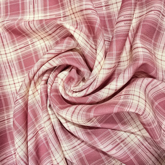 Pink Vintage Viscose Challis Fabric Check Plaid Tartan Soft Drape Rayon Dress Material 58" Wide By The Meter