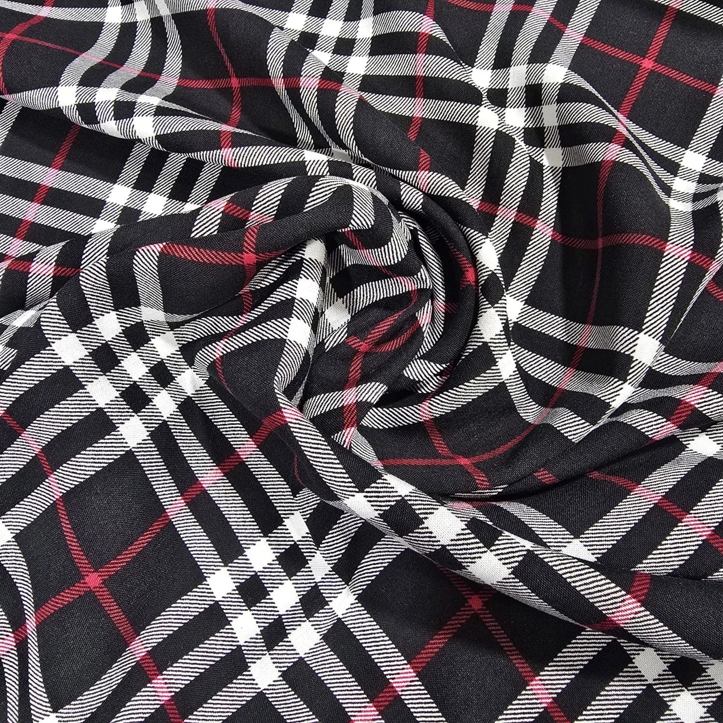 Black & Red Classic Viscose Challis Fabric Check Plaid Tartan Soft Drape Rayon Dress Material 58" Wide By The Meter