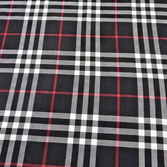 Black & Red Classic Viscose Challis Fabric Check Plaid Tartan Soft Drape Rayon Dress Material 58" Wide By The Meter