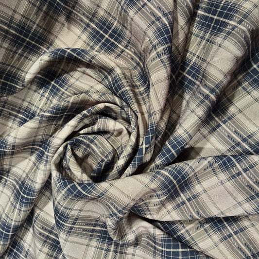 Camel Brown Heritage Viscose Challis Fabric Check Plaid Tartan Soft Drape Rayon Dress Material 58" Wide By The Meter