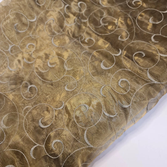 Olive Green Floral Embroidered Organza Fabric 90" Wide Sheer Dress Drape Wedding Material By Meter