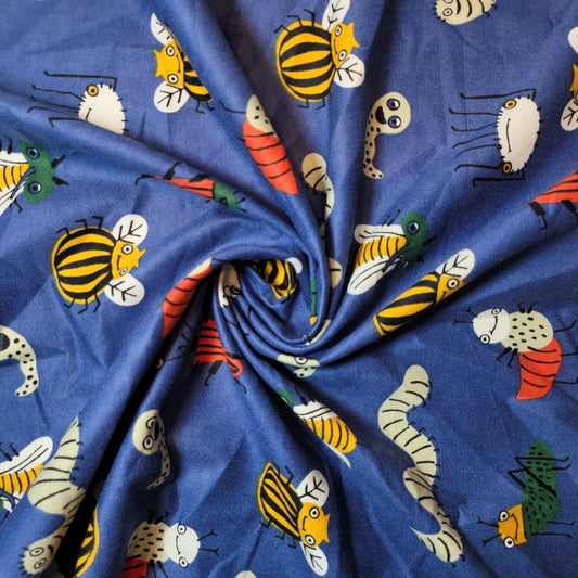 Navy Bugs & Bees 100% Cotton Flannel Winceyette Brush Fabric Dress Craft Quilting Material 44" By The Meter