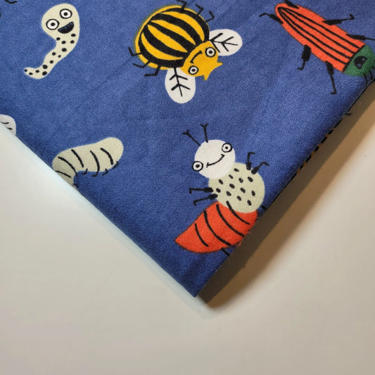 Navy Bugs & Bees 100% Cotton Flannel Winceyette Brush Fabric Dress Craft Quilting Material 44" By The Meter