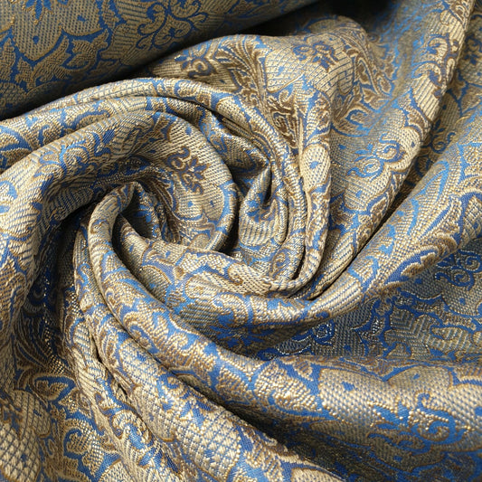 Sky Blue Indian Banarasi Brocade Fabric Gold Jacquard Dress Craft Material 44" By Meter