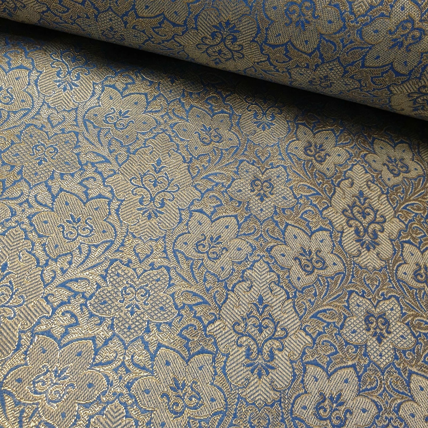 Sky Blue Indian Banarasi Brocade Fabric Gold Jacquard Dress Craft Material 44" By Meter