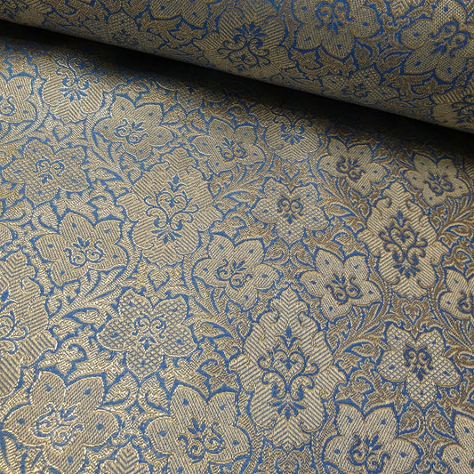 Sky Blue Indian Banarasi Brocade Fabric Gold Jacquard Dress Craft Material 44" By Meter