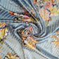Duck Egg  Floral Satin Fabric Stripe Print Dress Craft Bridal Material 58" By Meter