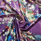 Purple Floral Satin Fabric Stripe Print Dress Craft Bridal Material 58" By Meter
