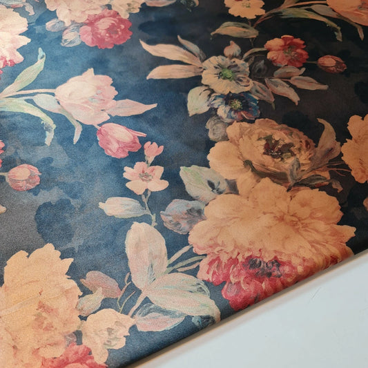 Black Pink Roses Soft Floral Print Satin Dress Craft Fabric By The Meter 58"