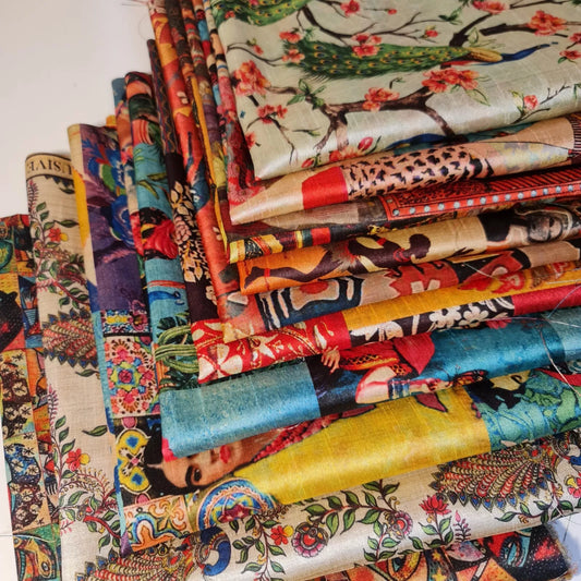 25 Prints Polyester Raw Silk Material Freda Kahlo Dress Craft Quilting Fabric 44" By The Meter