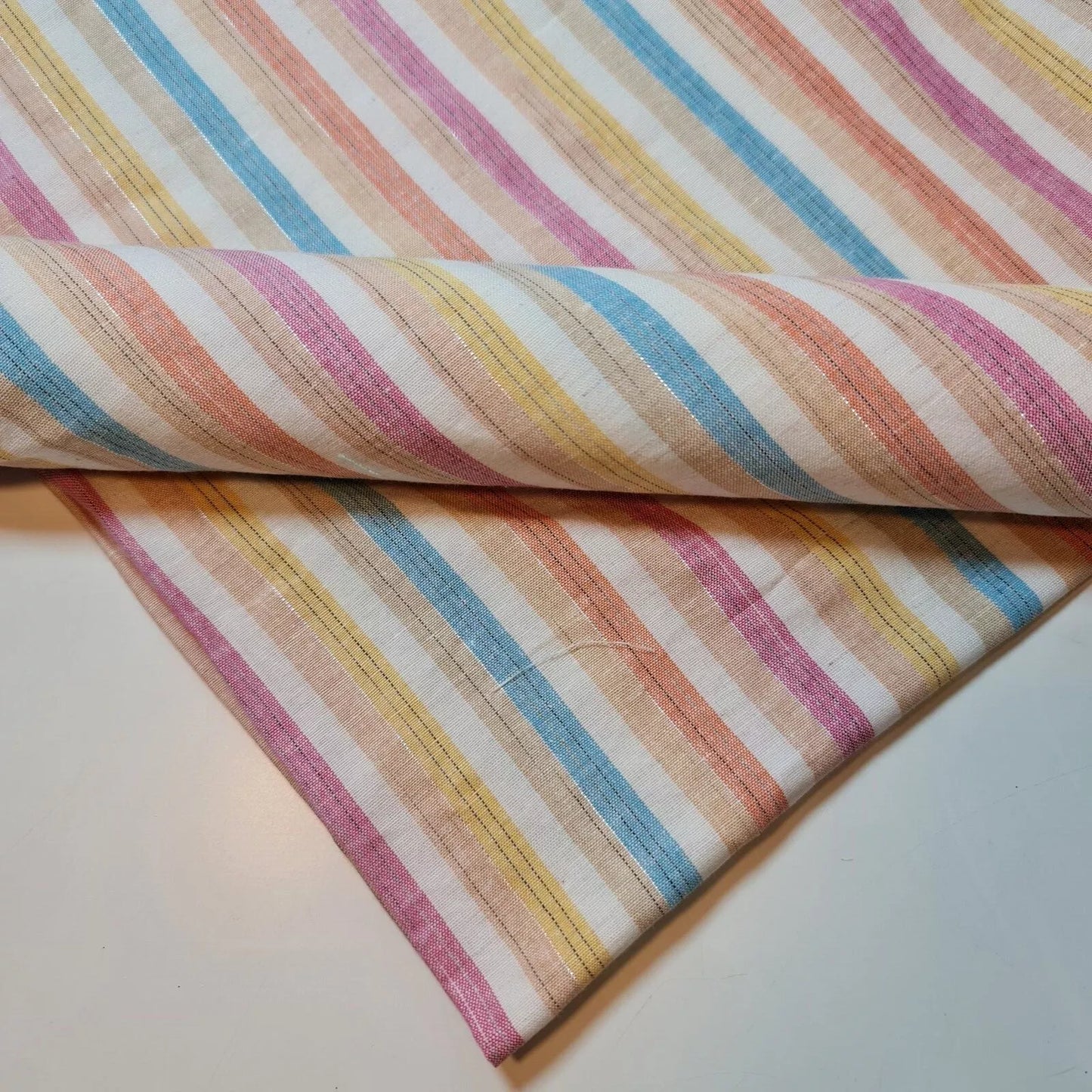 100% Cotton Linen Fabric Lurex Stripe Dress Craft Quilting Material 44" Wide By The  Meter
