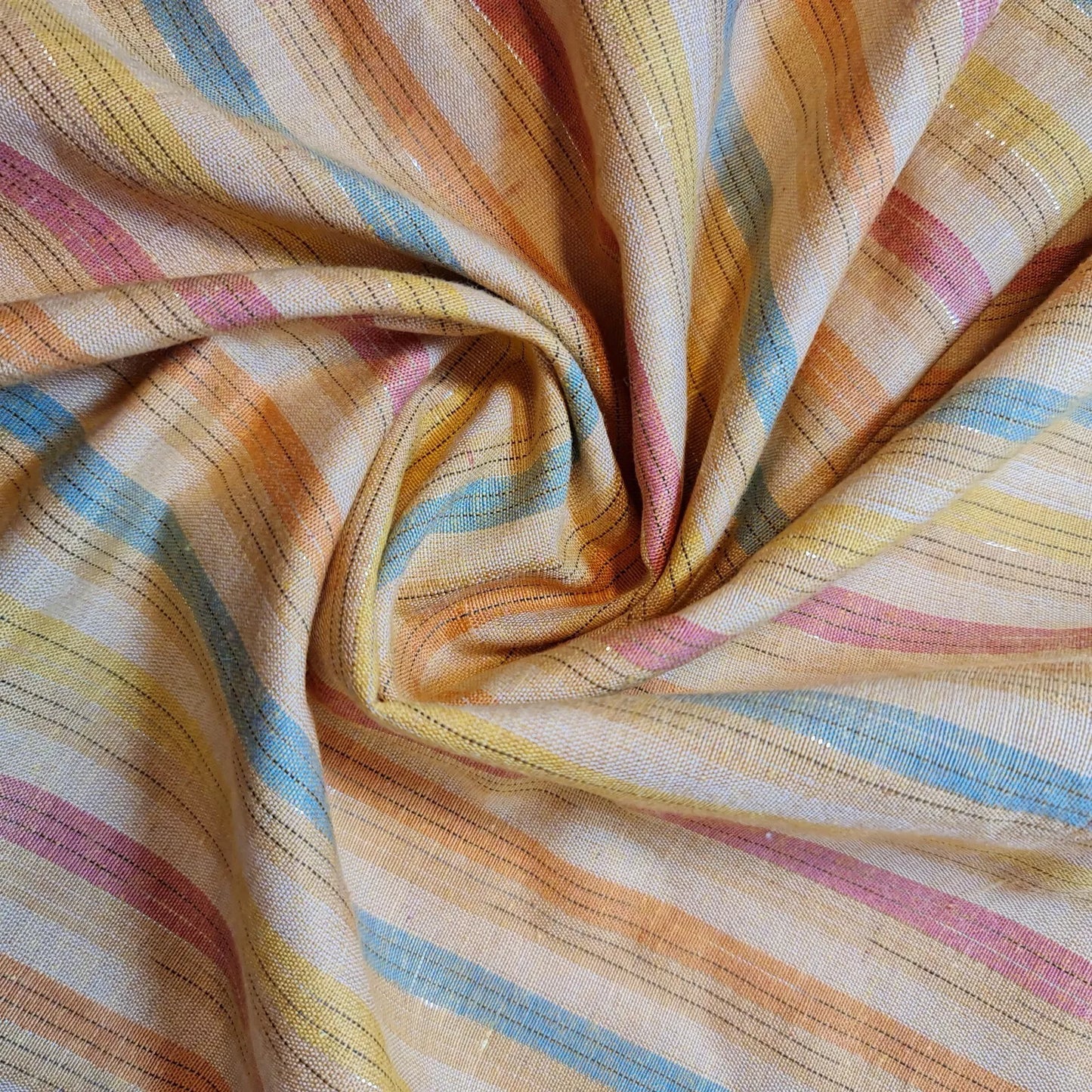 100% Cotton Linen Fabric Lurex Stripe Dress Craft Quilting Material 44" Wide By The  Meter