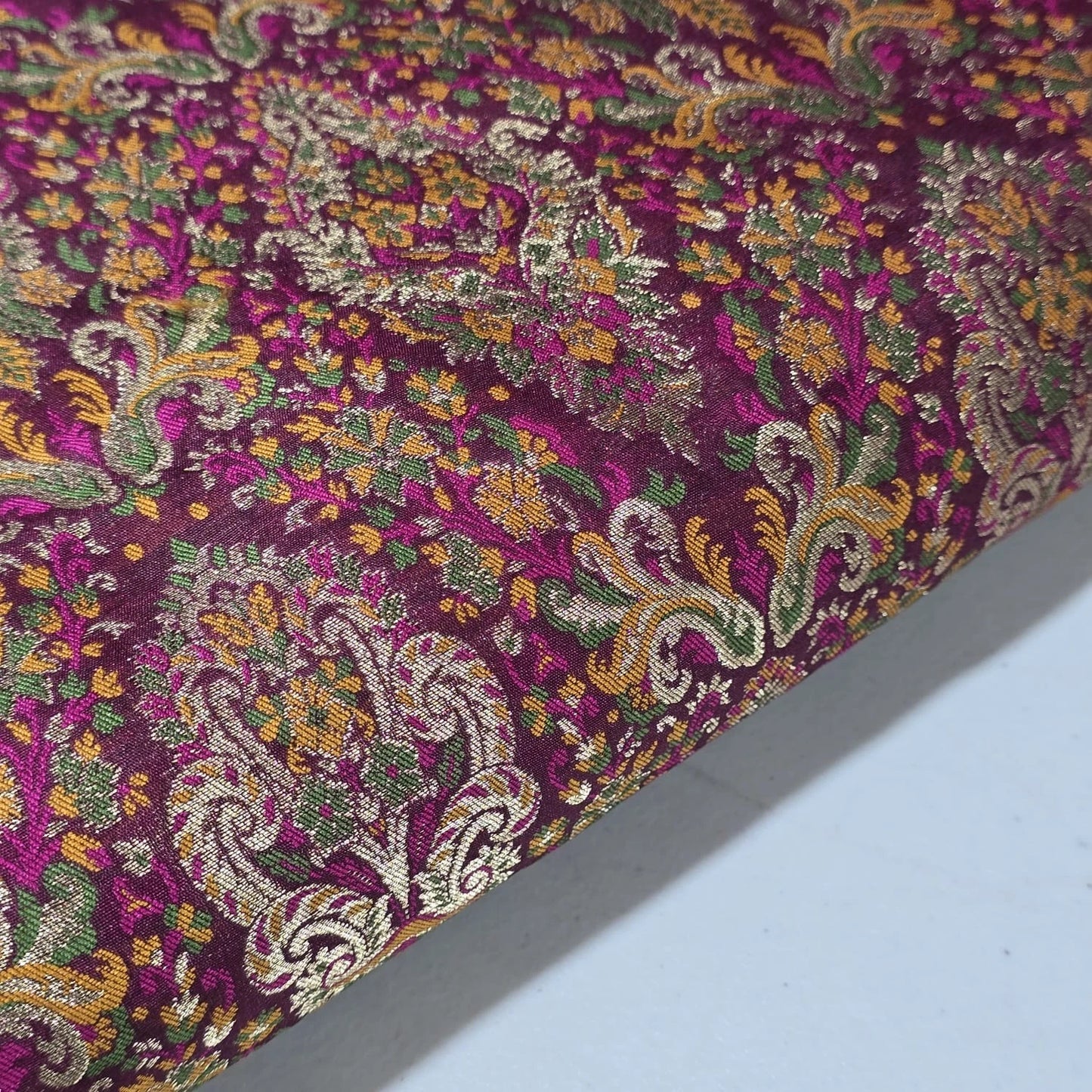 Royal Mughal Paisley Gold Jacquard Banaras Brocade Dress Craft Fabric 44" Wide By The Meter