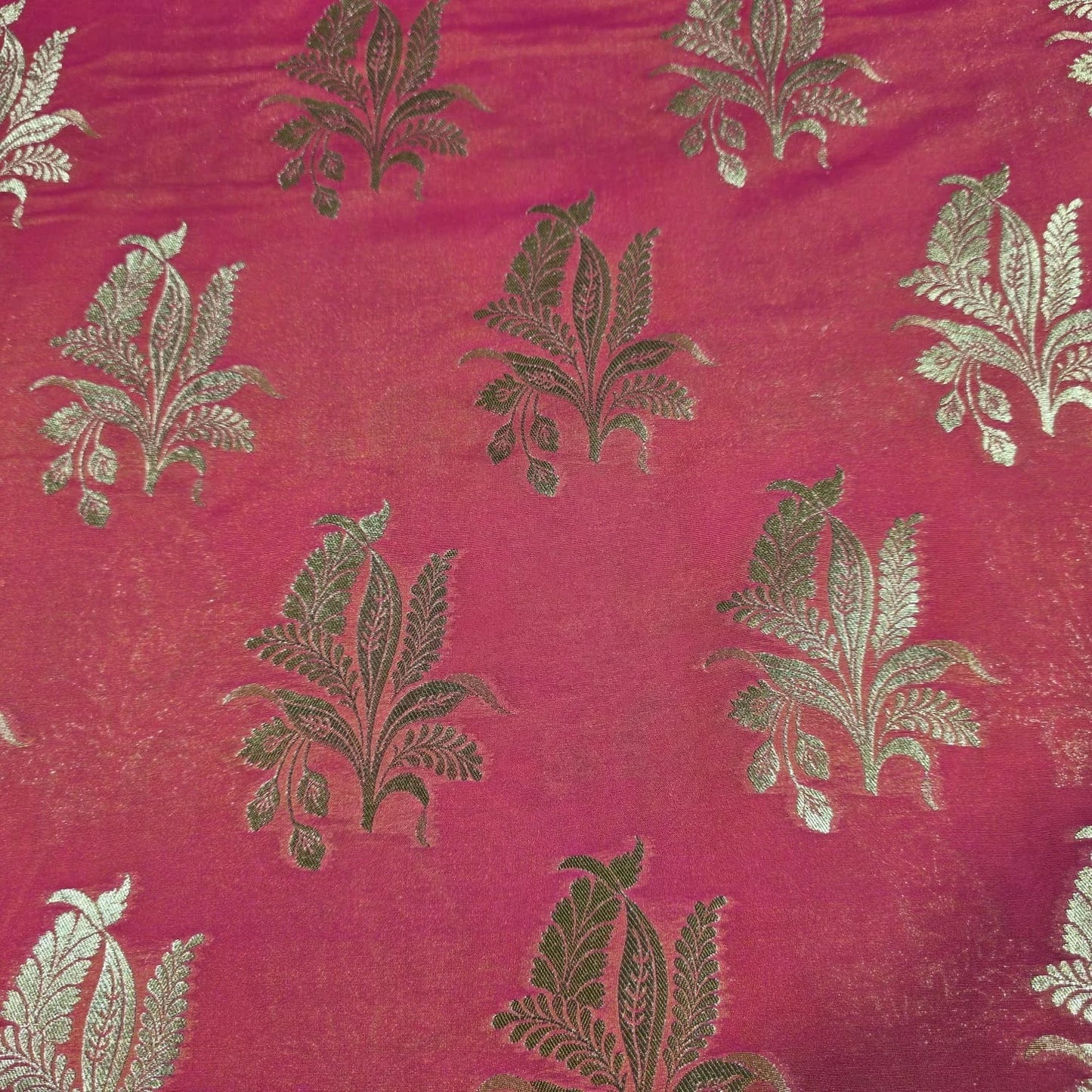 Floral Gold Jacquard Banaras Brocade Dress Craft Fabric 44" Wide By The Meter