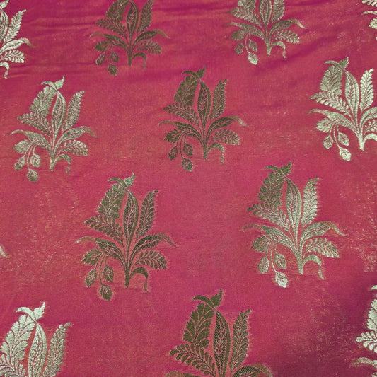 Floral Gold Jacquard Banaras Brocade Dress Craft Fabric 44" Wide By The Meter