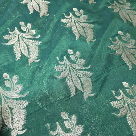 Floral Gold Jacquard Banaras Brocade Dress Craft Fabric 44" Wide By The Meter