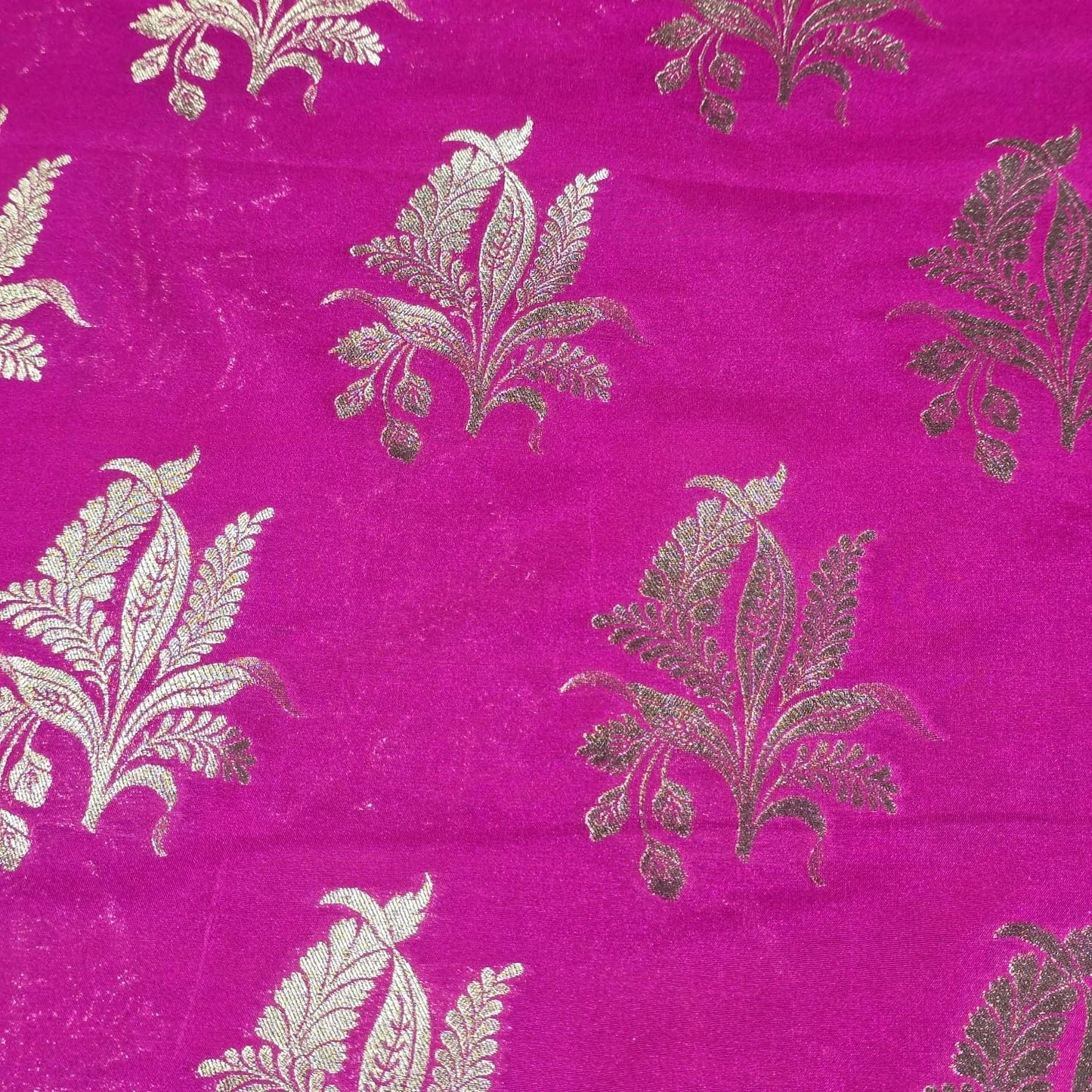 Floral Gold Jacquard Banaras Brocade Dress Craft Fabric 44" Wide By The Meter