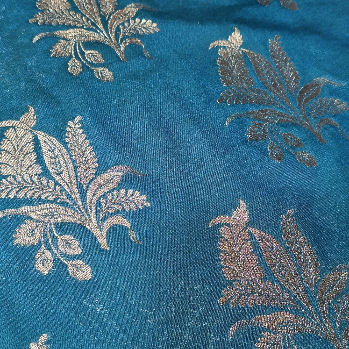 Floral Gold Jacquard Banaras Brocade Dress Craft Fabric 44" Wide By The Meter