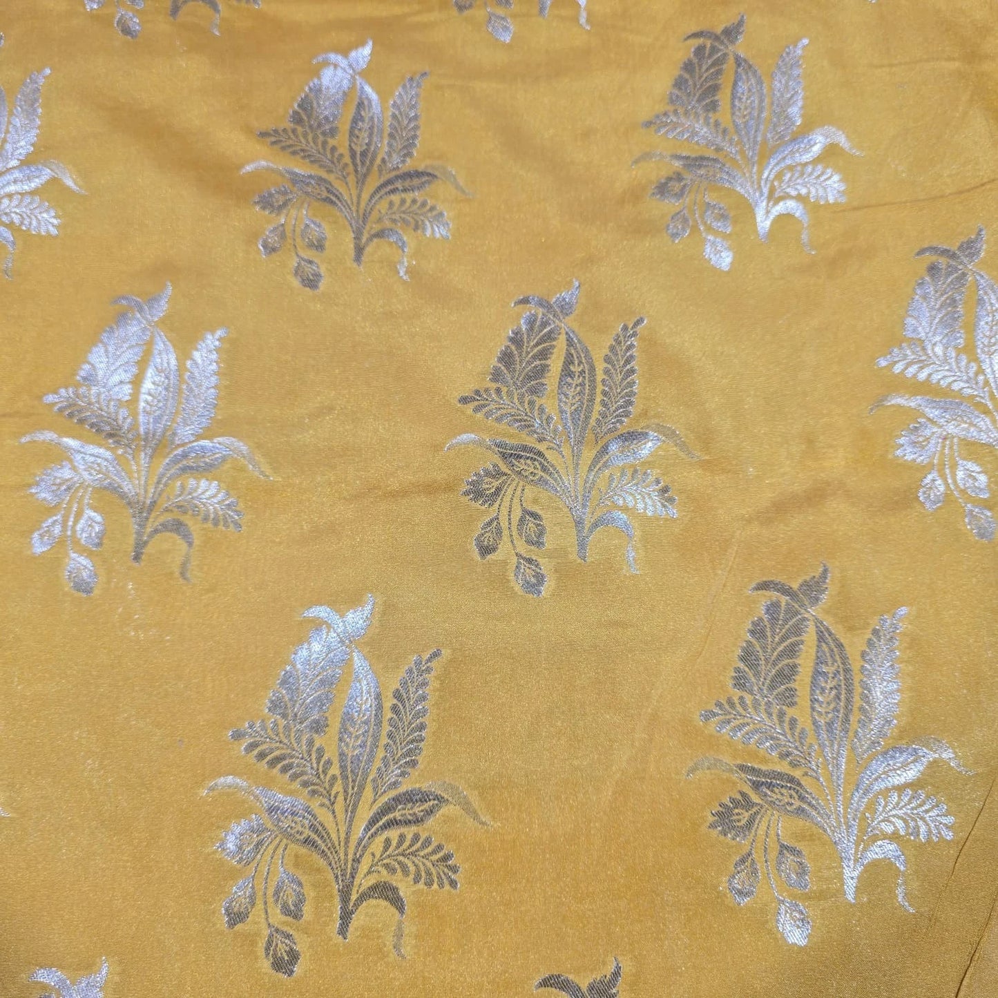 Floral Gold Jacquard Banaras Brocade Dress Craft Fabric 44" Wide By The Meter