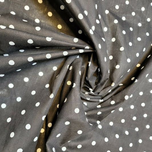 BLACK PEA PIN SPOTTY POLKA DOT POLYCOTTON FABRIC DRESS QUILTING MATERIAL 44"