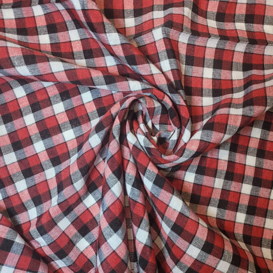 Red White Black 1/8" 100% Cotton Gingham Material Check Plaid Fabric (23 Meter Roll)