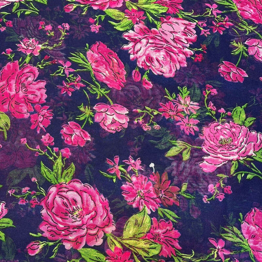 Marineblauer Chiffonstoff mit Blumenmuster, durchsichtig, für Kleider, Bastel- und Dekorationsstoffe, 111,8 cm, Meterware