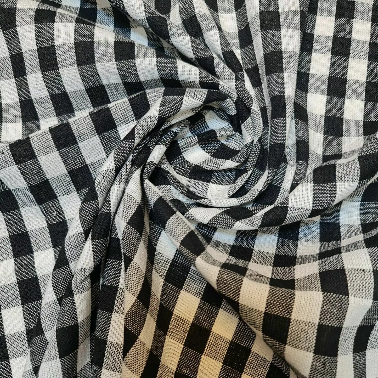 White & Black 1/8" 100% Cotton Gingham Material  Check Plaid Fabric (23 Meter Roll)