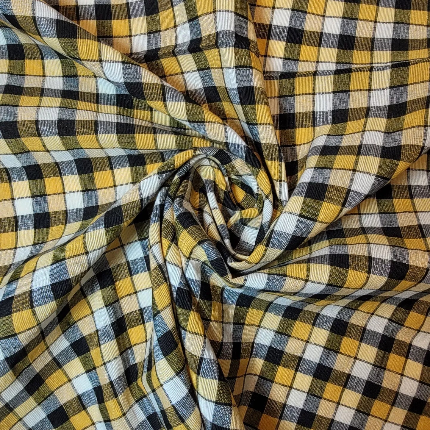 Yellow Black White 1/8" 100% Cotton Gingham Material Check Plaid Fabric (23 Meter Roll)