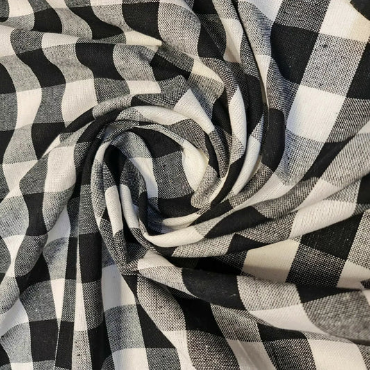 Black & White 1" 100% Cotton Gingham Material Check Plaid Fabric (23 Meter Roll)